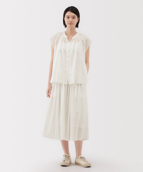 無印良品（ムジルシリョウヒン）の「婦人　強撚ボイル　ギャザースカート（スカート・レディース・ダークグリーン/ブラック/オフホワイト/ブラック系・L/M/S/XL）」の5枚目の写真