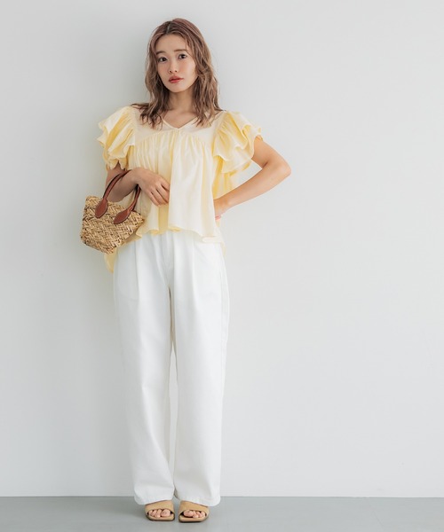 coca（coca）（コカ）の「Vネック袖フリルブラウス（シャツ/ブラウス・レディース・イエロー/チャコール/ホワイト/グレイッシュベージュ・L/M）」の19枚目の写真