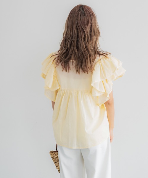 coca（coca）（コカ）の「Vネック袖フリルブラウス（シャツ/ブラウス・レディース・イエロー/チャコール/ホワイト/グレイッシュベージュ・L/M）」の20枚目の写真