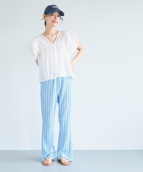 coca（coca）（コカ）の「Vネック袖フリルブラウス（シャツ/ブラウス・レディース・イエロー/チャコール/ホワイト/グレイッシュベージュ・L/M）」の5枚目の写真