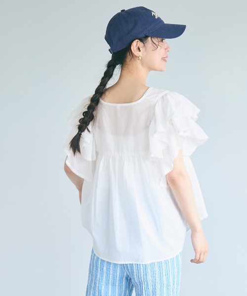 coca（coca）（コカ）の「Vネック袖フリルブラウス（シャツ/ブラウス・レディース・イエロー/チャコール/ホワイト/グレイッシュベージュ・L/M）」の6枚目の写真