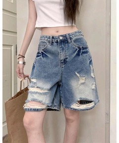 セール】【Mayree】裾レース ショートパンツ（デニムパンツ