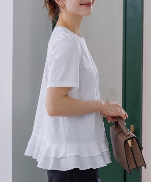 Sono(ソーノ)の「【SONO/ソーノ】エクセレントコットンミニティアードフレアTEE(Tシャツ/カットソー・レディース・ホワイト/ホワイト×ブラック/ブラック・1/2)」の5枚目の写真