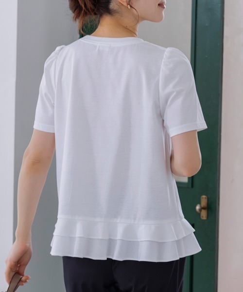 Sono(ソーノ)の「【SONO/ソーノ】エクセレントコットンミニティアードフレアTEE(Tシャツ/カットソー・レディース・ホワイト/ホワイト×ブラック/ブラック・1/2)」の6枚目の写真
