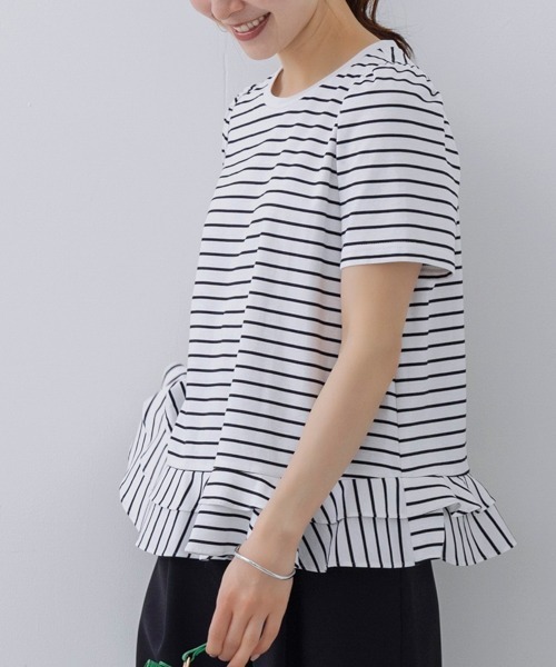 Sono(ソーノ)の「【SONO/ソーノ】エクセレントコットンミニティアードフレアTEE(Tシャツ/カットソー・レディース・ホワイト/ホワイト×ブラック/ブラック・1/2)」の9枚目の写真