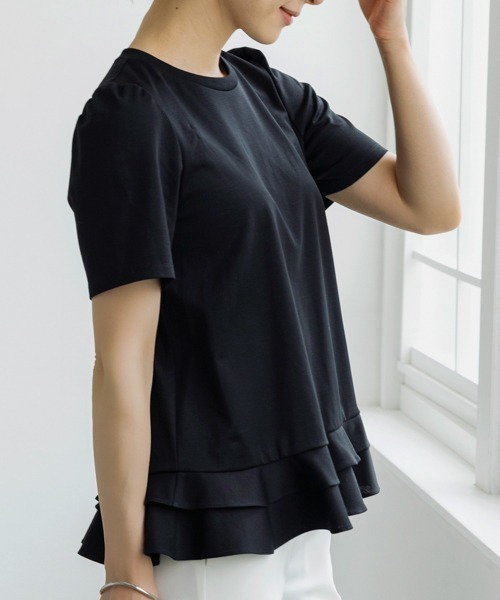 Sono(ソーノ)の「【SONO/ソーノ】エクセレントコットンミニティアードフレアTEE(Tシャツ/カットソー・レディース・ホワイト/ホワイト×ブラック/ブラック・1/2)」の18枚目の写真