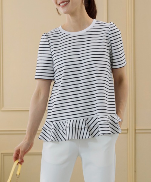 Sono(ソーノ)の「【SONO/ソーノ】エクセレントコットンミニティアードフレアTEE(Tシャツ/カットソー・レディース・ホワイト/ホワイト×ブラック/ブラック・1/2)」の13枚目の写真
