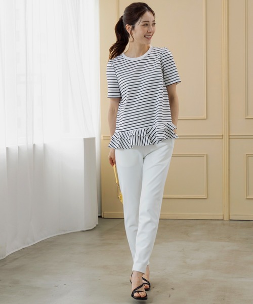 Sono(ソーノ)の「【SONO/ソーノ】エクセレントコットンミニティアードフレアTEE(Tシャツ/カットソー・レディース・ホワイト/ホワイト×ブラック/ブラック・1/2)」の16枚目の写真