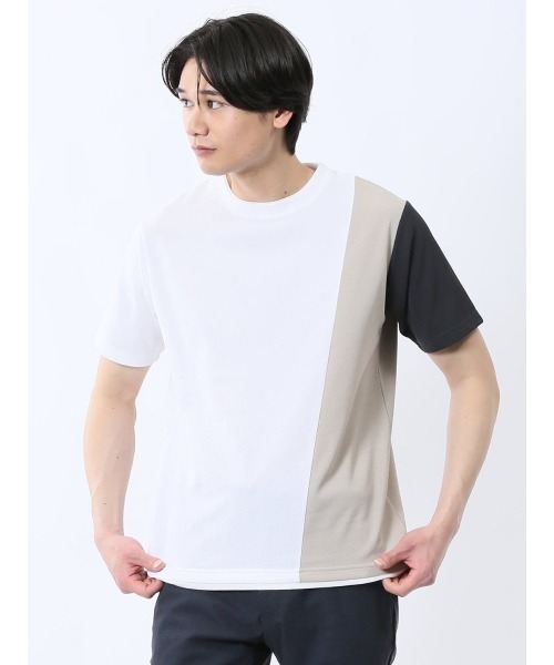 TAKA-Q(タカキュー)の「【ストレッチ 吸水速乾】タカキュー ポンチ配色 クルーネック 半袖 Tシャツ(Tシャツ/カットソー・メンズ・ネイビー/ホワイト・MEDIUM/LARGE/X-LARGE)」の2枚目の写真