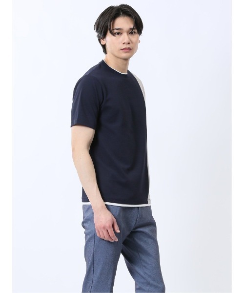TAKA-Q(タカキュー)の「【ストレッチ 吸水速乾】タカキュー ポンチ配色 クルーネック 半袖 Tシャツ(Tシャツ/カットソー・メンズ・ネイビー/ホワイト・MEDIUM/LARGE/X-LARGE)」の3枚目の写真