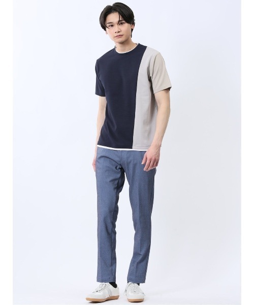 TAKA-Q(タカキュー)の「【ストレッチ 吸水速乾】タカキュー ポンチ配色 クルーネック 半袖 Tシャツ(Tシャツ/カットソー・メンズ・ネイビー/ホワイト・MEDIUM/LARGE/X-LARGE)」の4枚目の写真