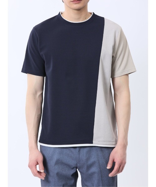 TAKA-Q(タカキュー)の「【ストレッチ 吸水速乾】タカキュー ポンチ配色 クルーネック 半袖 Tシャツ(Tシャツ/カットソー・メンズ・ネイビー/ホワイト・MEDIUM/LARGE/X-LARGE)」の5枚目の写真