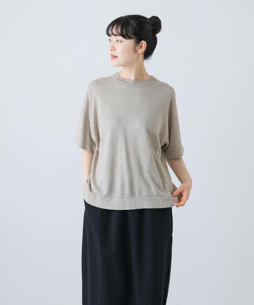 かぐれ(カグレ)の「リネン半袖クルーネックニット(ニット/セーター・レディース・ナチュラル/オフホワイト/ブラック・FREE)」の3枚目の写真