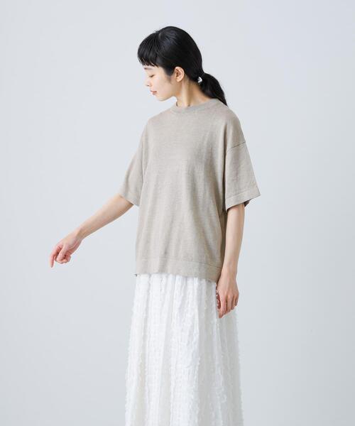 かぐれ(カグレ)の「リネン半袖クルーネックニット(ニット/セーター・レディース・ナチュラル/オフホワイト/ブラック・FREE)」の9枚目の写真
