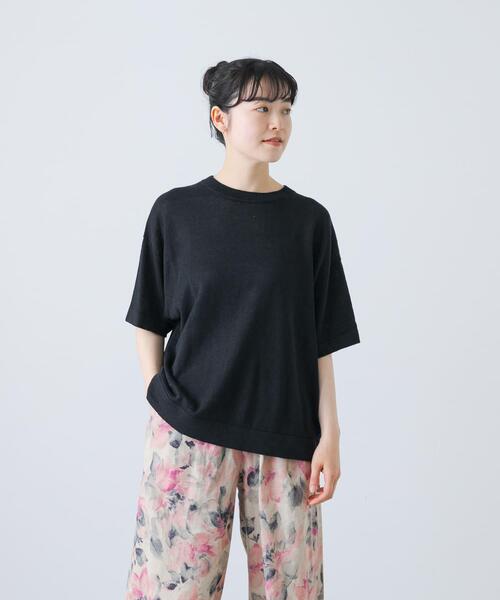 かぐれ(カグレ)の「リネン半袖クルーネックニット(ニット/セーター・レディース・ナチュラル/オフホワイト/ブラック・FREE)」の15枚目の写真