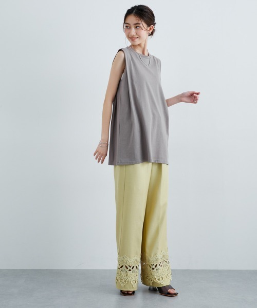 slattgir(スラットジール)の「高身長 裾レースデザインリラックスワイドパンツ(トールサイズ)(その他パンツ・レディース・ライム/ブラック・TM/TL/TLL/T3L/T4L/T5L)」の4枚目の写真