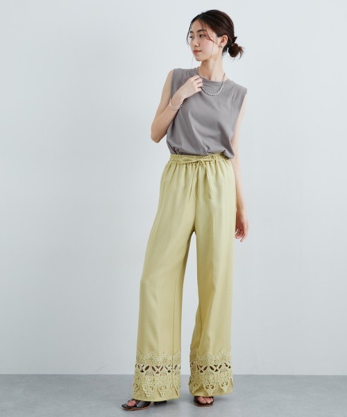 slattgir(スラットジール)の「高身長 裾レースデザインリラックスワイドパンツ(トールサイズ)(その他パンツ・レディース・ライム/ブラック・TM/TL/TLL/T3L/T4L/T5L)」の6枚目の写真