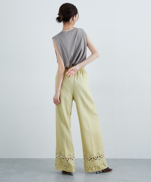 slattgir(スラットジール)の「高身長 裾レースデザインリラックスワイドパンツ(トールサイズ)(その他パンツ・レディース・ライム/ブラック・TM/TL/TLL/T3L/T4L/T5L)」の7枚目の写真