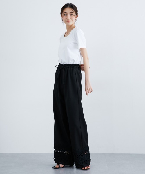 slattgir(スラットジール)の「高身長 裾レースデザインリラックスワイドパンツ(トールサイズ)(その他パンツ・レディース・ライム/ブラック・TM/TL/TLL/T3L/T4L/T5L)」の8枚目の写真
