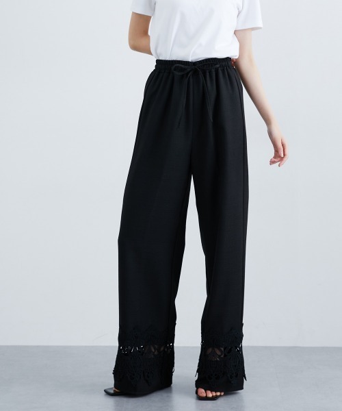 slattgir(スラットジール)の「高身長 裾レースデザインリラックスワイドパンツ(トールサイズ)(その他パンツ・レディース・ライム/ブラック・TM/TL/TLL/T3L/T4L/T5L)」の9枚目の写真