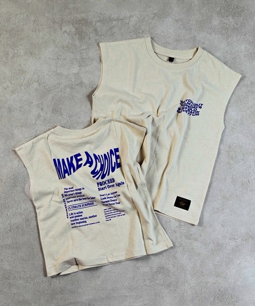 Life Support Products(ライフサポートプロダクツ)の「前後プリントノースリーブTシャツ(Tシャツ/カットソー・キッズ・パープル/チャコール/イエロー/モカ/ホワイト/ライトグリーン/オフホワイト/ブルー・80/90/110/130/140/150/95/100/120)」の12枚目の写真