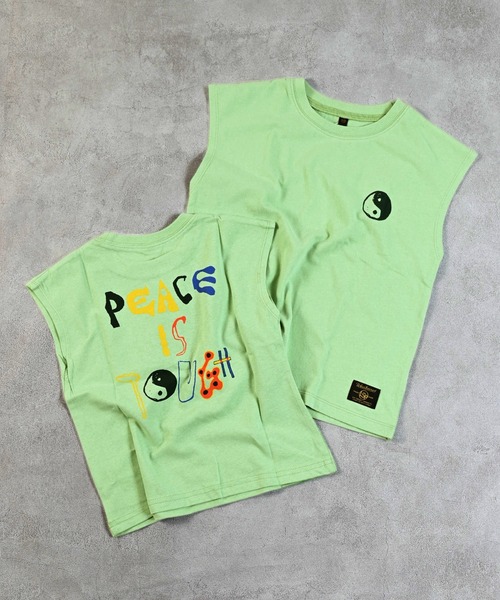 Life Support Products(ライフサポートプロダクツ)の「前後プリントノースリーブTシャツ(Tシャツ/カットソー・キッズ・パープル/チャコール/イエロー/モカ/ホワイト/ライトグリーン/オフホワイト/ブルー・80/90/110/130/140/150/95/100/120)」の14枚目の写真