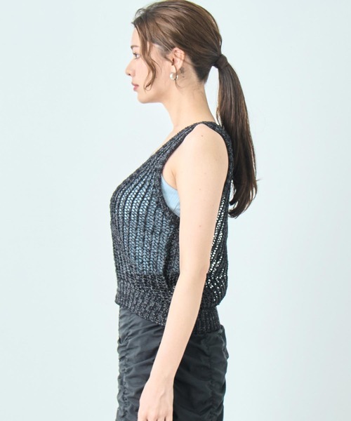 ANAP（アナップ）の「透かし編み ニット ベスト（ベスト・レディース・ブラック/アイボリー・FREE）」の6枚目の写真