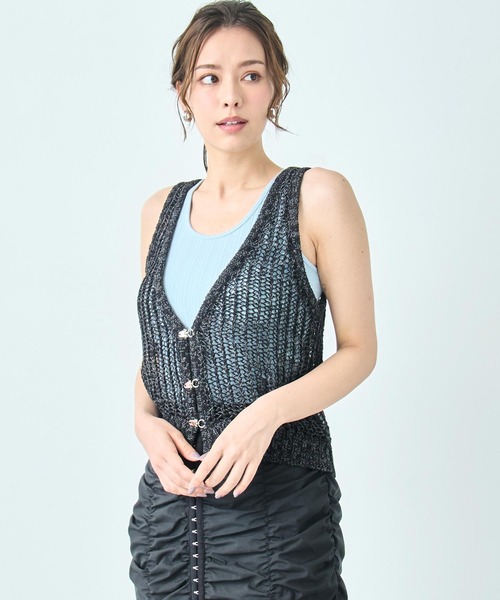 ANAP（アナップ）の「透かし編み ニット ベスト（ベスト・レディース・ブラック/アイボリー・FREE）」の5枚目の写真