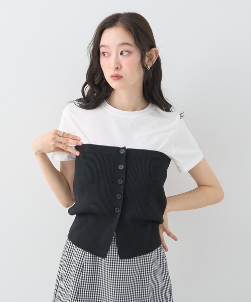 earth music&ecology(アースミュージックアンドエコロジー)の「SET2点コンパクトTEE+マルチwayニットビスチェ(Tシャツ/カットソー・レディース・ライトグレー/ブラック/ブラウン・FREE)」の6枚目の写真