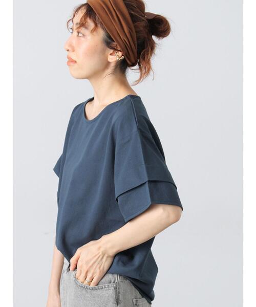 Lugnoncure（ルノンキュール）の「プレーティング袖タックTシャツ（Tシャツ/カットソー・レディース・イエロー/ネイビー/ベージュ/オフホワイト/ブラック・F）」の5枚目の写真