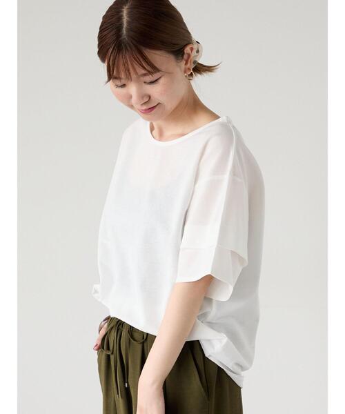 Lugnoncure（ルノンキュール）の「プレーティング袖タックTシャツ（Tシャツ/カットソー・レディース・イエロー/ネイビー/ベージュ/オフホワイト/ブラック・F）」の2枚目の写真