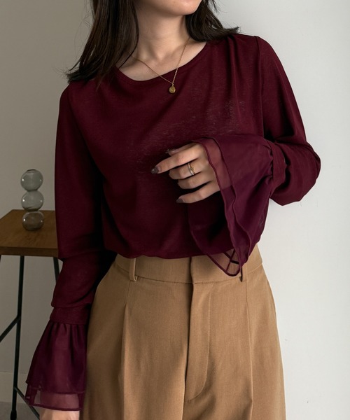 RANAN(ラナン)の「フレアーチュール袖スラブシアープルオーバー(Tシャツ/カットソー・レディース・ブラック/ホワイト/ライトグレー/ボルドー/ネイビー/イエロー・M/L/LL)」の6枚目の写真