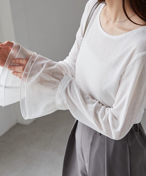 RANAN(ラナン)の「フレアーチュール袖スラブシアープルオーバー(Tシャツ/カットソー・レディース・ブラック/ホワイト/ライトグレー/ボルドー/ネイビー/イエロー・M/L/LL)」の10枚目の写真
