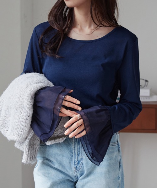 RANAN(ラナン)の「フレアーチュール袖スラブシアープルオーバー(Tシャツ/カットソー・レディース・ブラック/ホワイト/ライトグレー/ボルドー/ネイビー/イエロー・M/L/LL)」の12枚目の写真