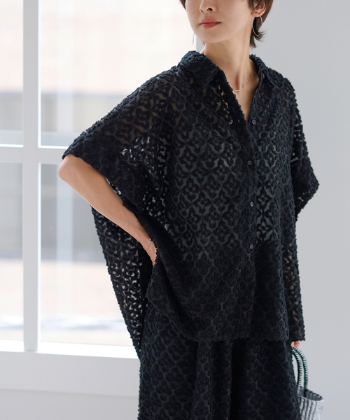 幾何柄カットジャガードシャツ セール】幾何カットジャガードシャツ（シャツ/ブラウス