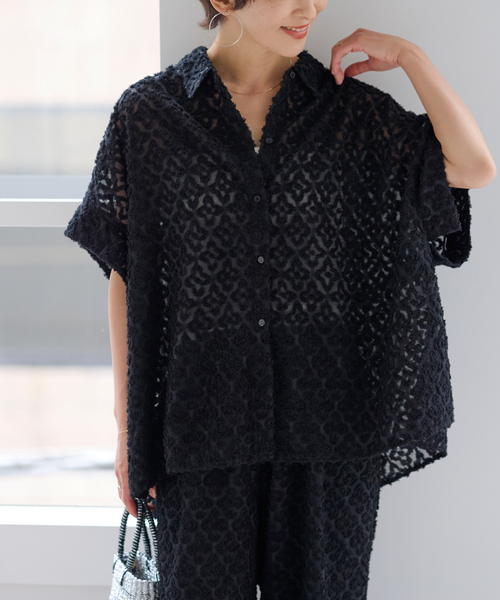 JOURNAL STANDARD relume(ジャーナルスタンダード レリューム)の「キカカットジャガードシャツ(シャツ/ブラウス・レディース・キャメル/ブラック・FREE)」の8枚目の写真
