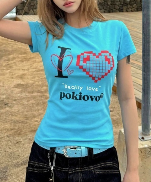 LADY LIKE(レディライク)の「I LOVEハートプリントTシャツ(Tシャツ/カットソー・レディース・ブラック/ブルー/ホワイト/レッド/ピンク・M)」の8枚目の写真