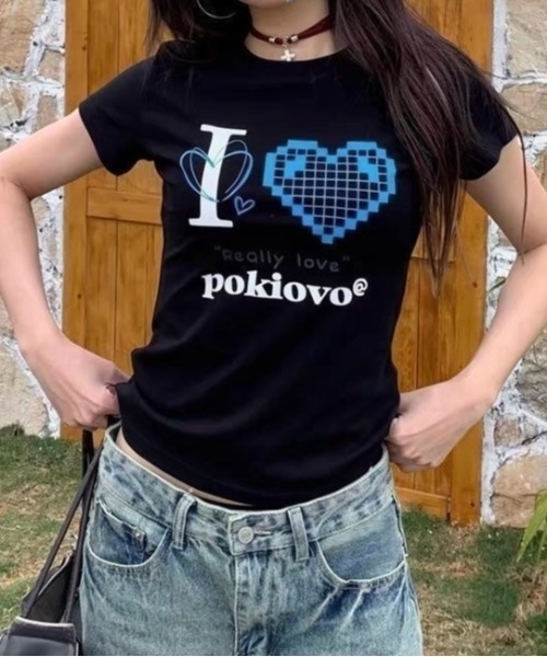 LADY LIKE(レディライク)の「I LOVEハートプリントTシャツ(Tシャツ/カットソー・レディース・ブラック/ブルー/ホワイト/レッド/ピンク・M)」の6枚目の写真