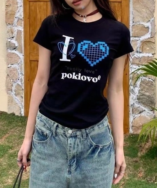 LADY LIKE(レディライク)の「I LOVEハートプリントTシャツ(Tシャツ/カットソー・レディース・ブラック/ブルー/ホワイト/レッド/ピンク・M)」の7枚目の写真