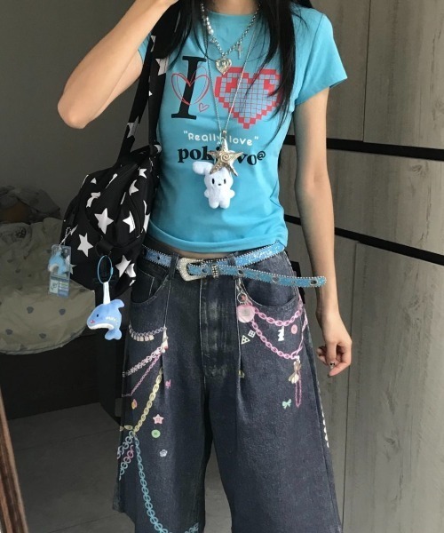 LADY LIKE(レディライク)の「I LOVEハートプリントTシャツ(Tシャツ/カットソー・レディース・ブラック/ブルー/ホワイト/レッド/ピンク・M)」の14枚目の写真
