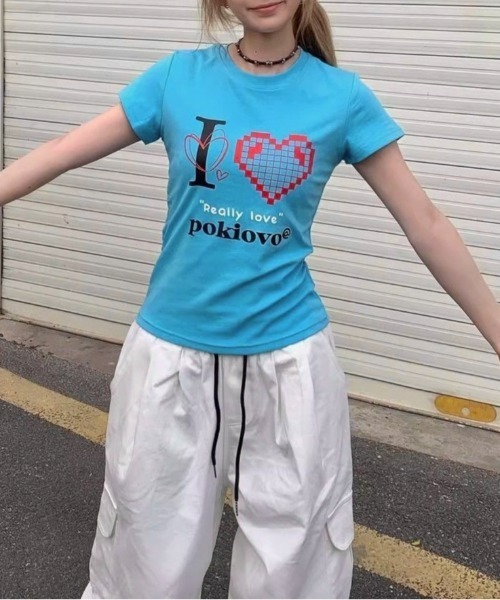 LADY LIKE(レディライク)の「I LOVEハートプリントTシャツ(Tシャツ/カットソー・レディース・ブラック/ブルー/ホワイト/レッド/ピンク・M)」の20枚目の写真