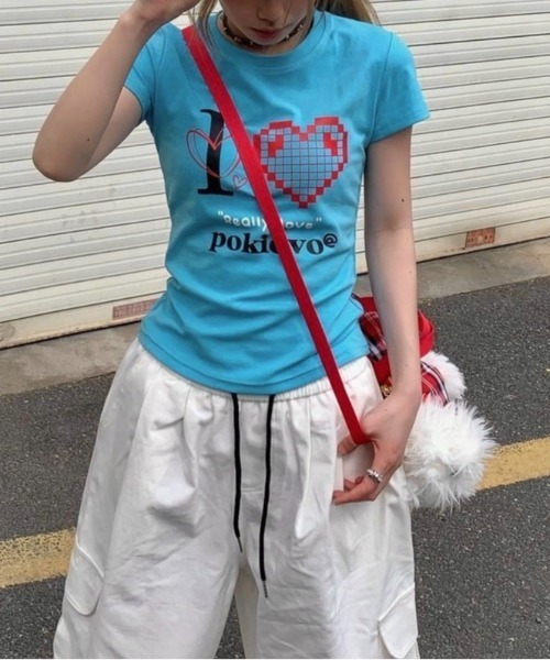 LADY LIKE(レディライク)の「I LOVEハートプリントTシャツ(Tシャツ/カットソー・レディース・ブラック/ブルー/ホワイト/レッド/ピンク・M)」の21枚目の写真