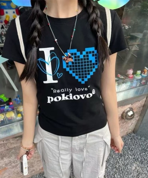 LADY LIKE(レディライク)の「I LOVEハートプリントTシャツ(Tシャツ/カットソー・レディース・ブラック/ブルー/ホワイト/レッド/ピンク・M)」の16枚目の写真