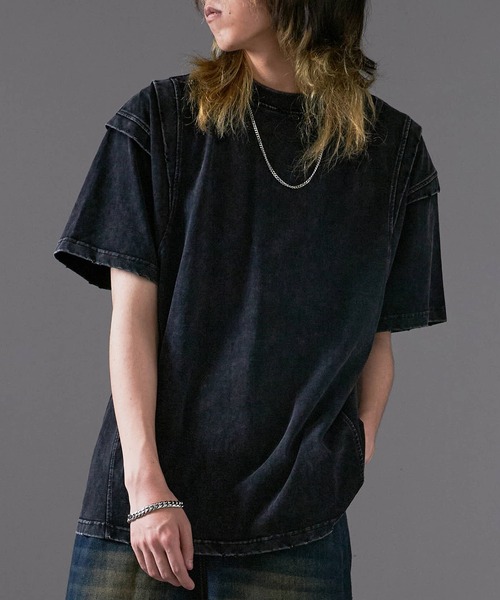 セール】Oversized T-shirt with faded, damaged finish/色落ち