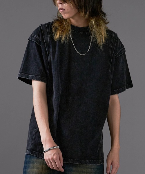 セール】Oversized T-shirt with faded, damaged finish/色落ち