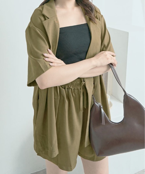 kirakiraShop（キラキラショップ）の「半袖 ジャケット+ショートパンツ セットアップ（セットアップ・レディース・ブラック/カーキ/アイボリー・FREE）」の16枚目の写真