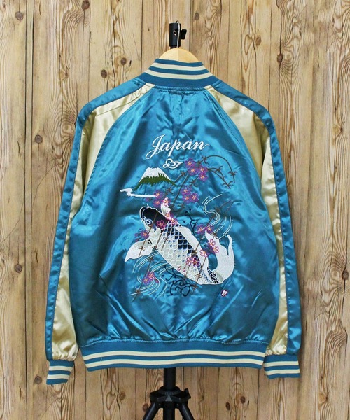 TopIsm（トップイズム）の「スカジャン鯉 孔雀（スカジャン・メンズ・ネイビー/ワイン/ブラック/ブルー/ダークグリーン/グレー・L/XL/M）」の5枚目の写真
