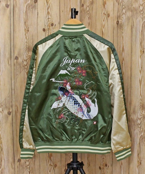 TopIsm（トップイズム）の「スカジャン鯉 孔雀（スカジャン・メンズ・ネイビー/ワイン/ブラック/ブルー/ダークグリーン/グレー・L/XL/M）」の3枚目の写真