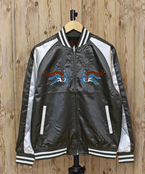 TopIsm（トップイズム）の「スカジャン鯉 孔雀（スカジャン・メンズ・ネイビー/ワイン/ブラック/ブルー/ダークグリーン/グレー・L/XL/M）」の11枚目の写真
