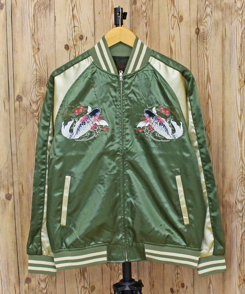 TopIsm（トップイズム）の「スカジャン鯉 孔雀（スカジャン・メンズ・ネイビー/ワイン/ブラック/ブルー/ダークグリーン/グレー・L/XL/M）」の15枚目の写真